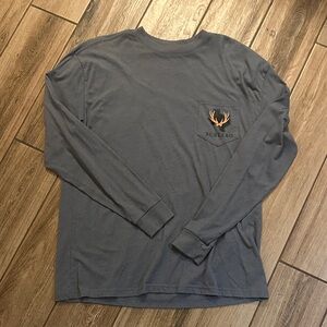 BURLEBO Men's Blue Long Sleeve Tee with Antler Design